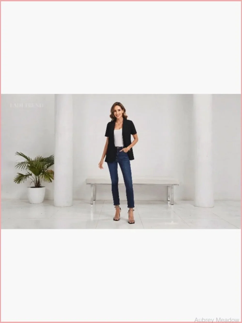 Short Sleeve Blazer Business Casual Notched Lapel Button Front Jacket Work